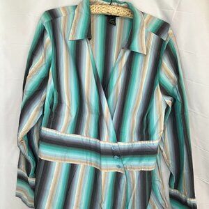 LANE BRYANT Blouse Women's Size 18/20 Long Sleeve Striped Wrap Button Front 2X